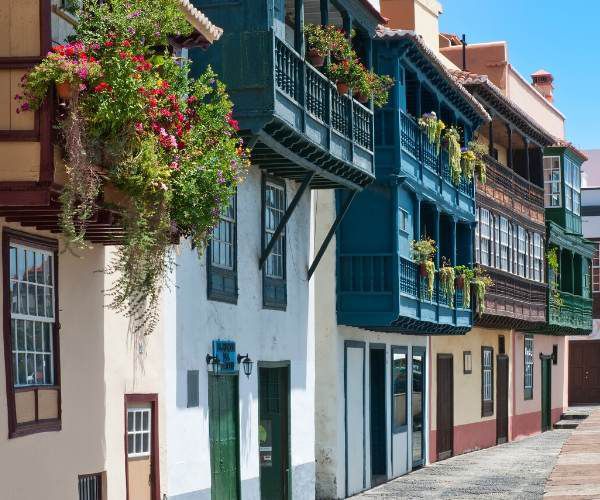 Wooden balcony houses in La Palma