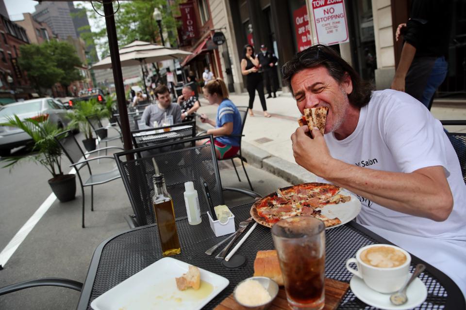 Cafe Zone in North End Replaces Parking Spots WIth Outdoor Seating Areas Covid-19 coronavirus CDC