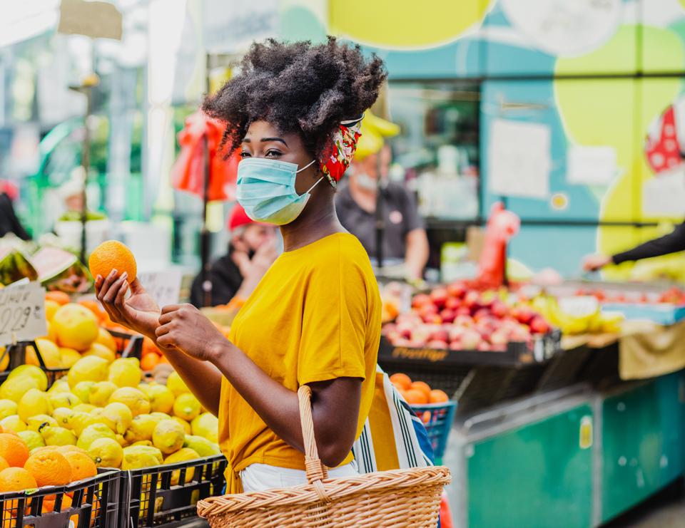 Choosing groceries at the market during a pandemic