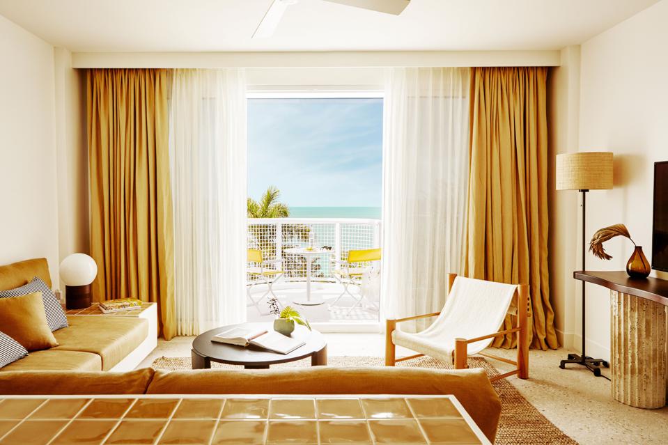 A suite at Palm Heights hotel, overlooking Cayman's Seven Mile Beach.