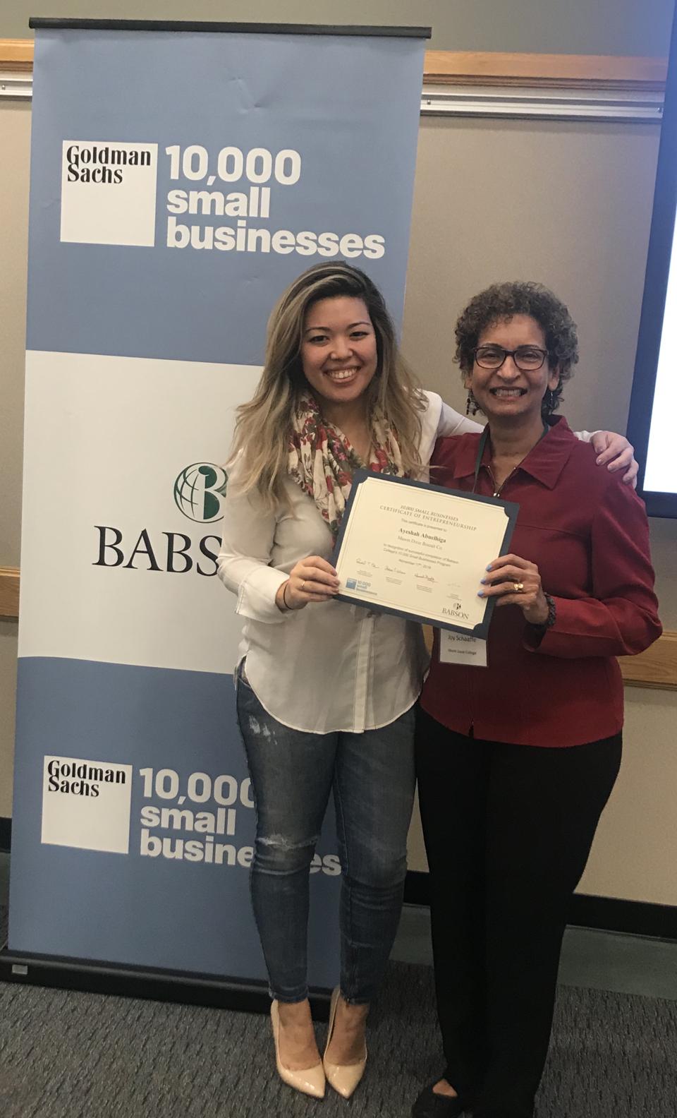 Ayeshah Abuelhiga , CEO and founder of Mason Dixie Foods and co-founder of Project Potluck, with her mentor Joy Schaaffe of Goldman Sachs.