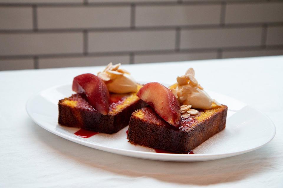 plum cake on a white plate